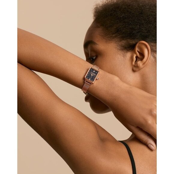 Women Gold Sandstone Watch with Rose Gold Tone Milanese Steel Band - Picture 6 of 8